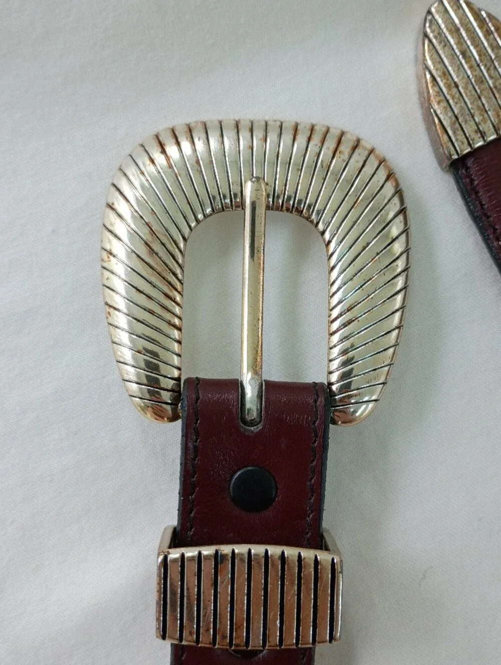 VTG Justin Leather Belt Brown with Silver-Toned Western Buckle Men 38 Top Grain
